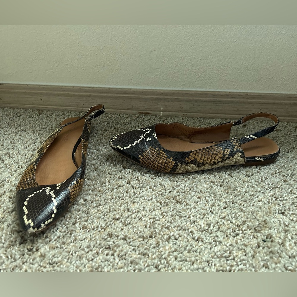 MADEWELL Margo Snakeskin Embossed Slingback Leather Flat Women's Size 6.5 Brown